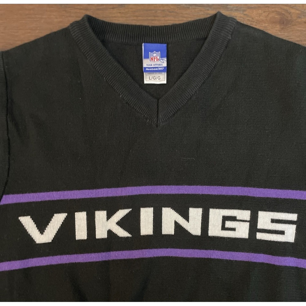 Vintage Reebok‎ Min Vikings Sweater Vest Size L NFL Apparel Y2K Tailgate